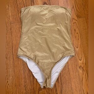 ONDADEMAR GOLD METALLIC STRAPLESS ONE-PIECE SWIMSUIT – SIZE MEDIUM